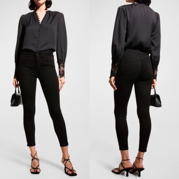 L’Agence Margot HIGH Rise Skinny Cropped Jean Deep Black Noir Stretch 29 - Picture 1 of 9
